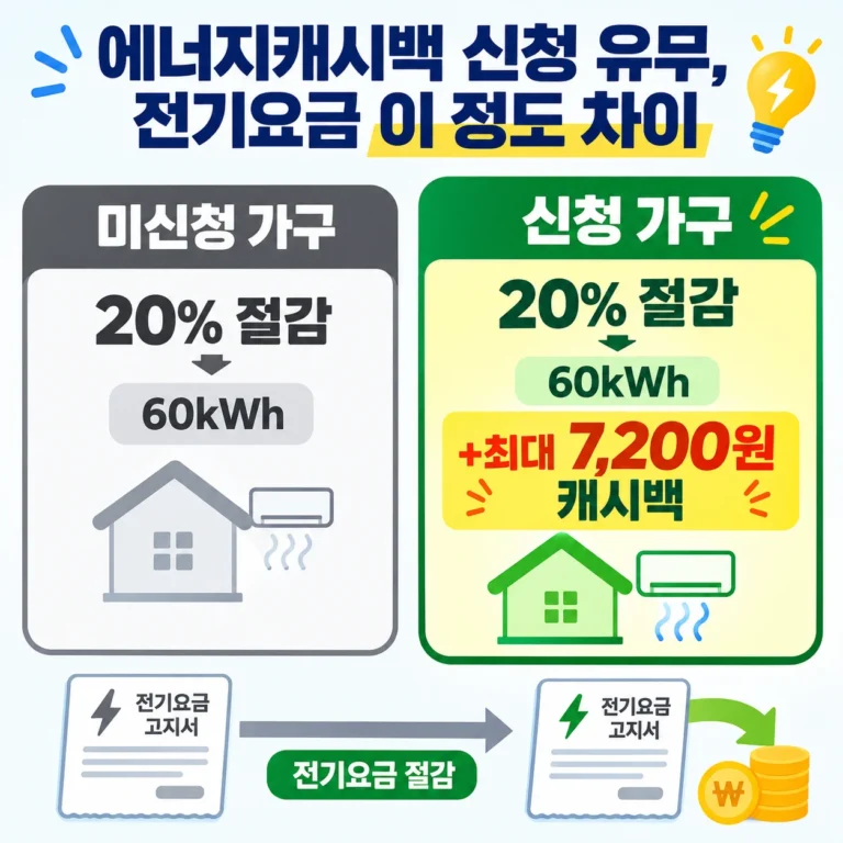 에너지캐시백 신청 가구와 미신청 가구 전기요금 차이 비교 인포그래픽