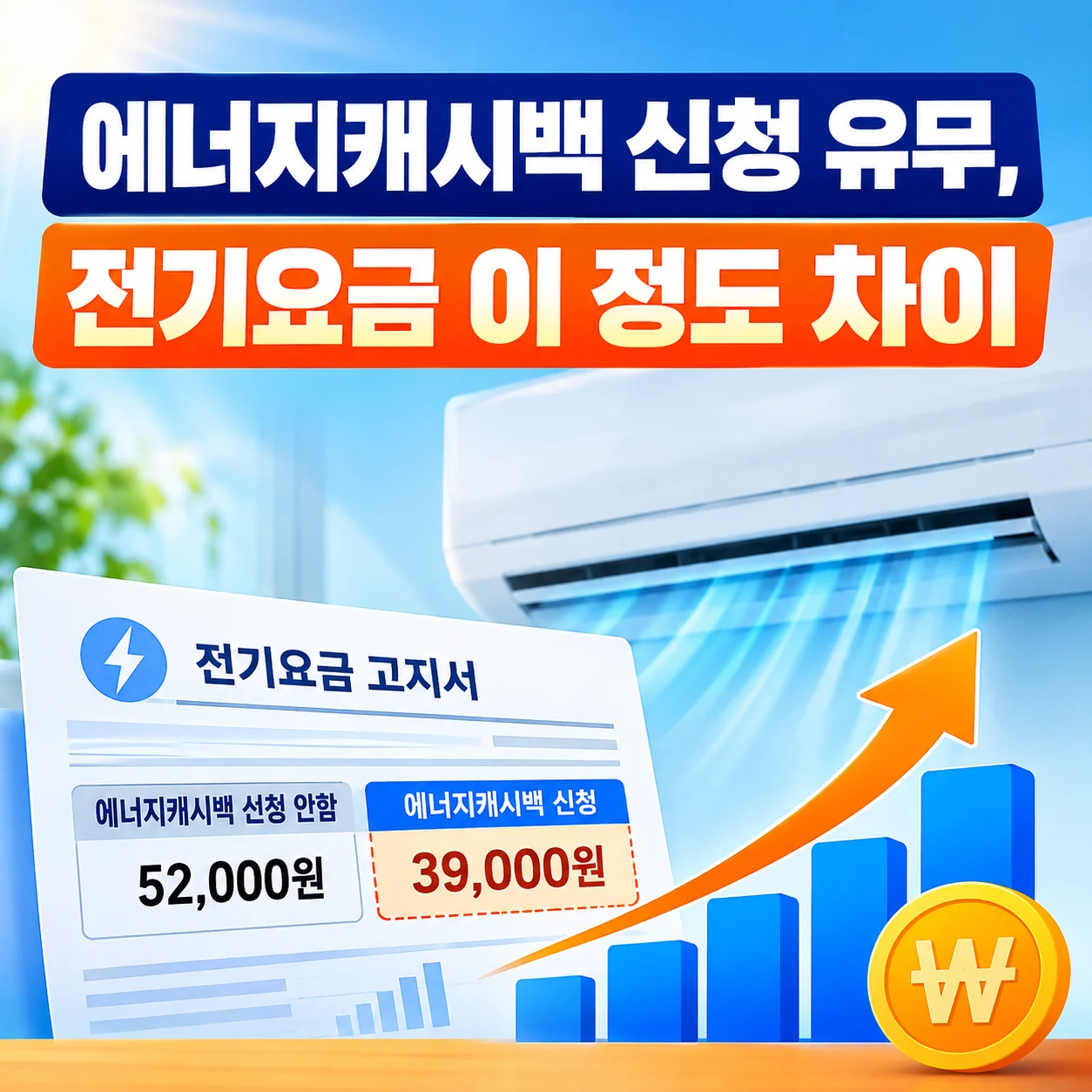 에너지캐시백 신청 유무에 따른 여름철 전기요금 차이 비교 대표이미지